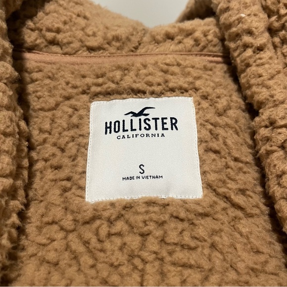 Hollister Oversized Tan Sherpa Fleece Cozy Hooded Jacket - Size Small - Picture 3 of 12